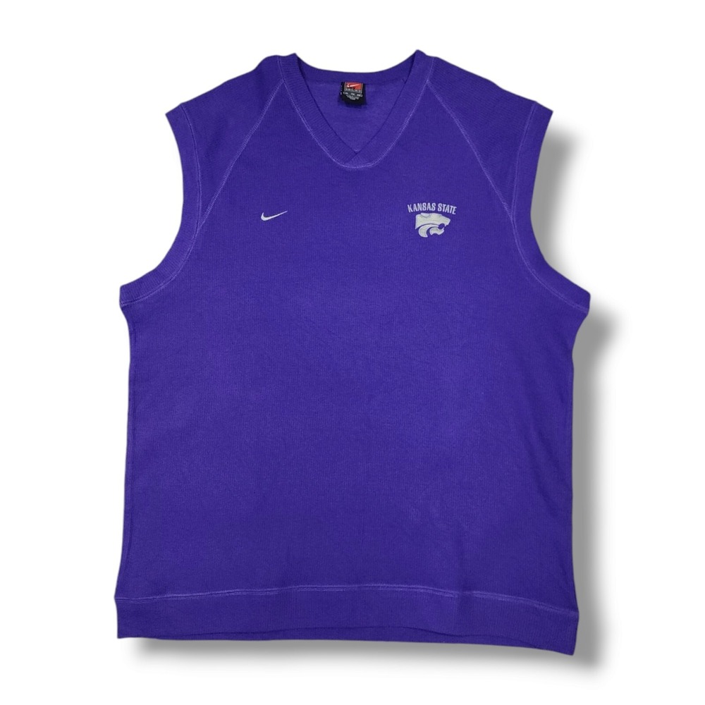 NIKE Team Sports Kansas State Wildcats V Neck Purple VTG Sweatshirt Vest Size XL